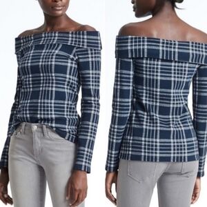 NWT Bananna Republic Off The Shoulder Plaid Top